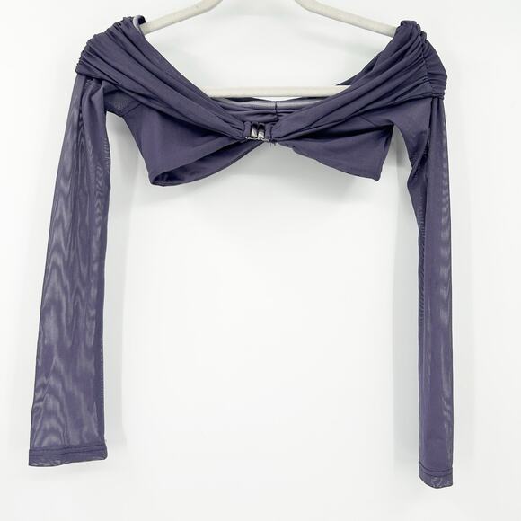 Outcast Womens Summer Going Out Rozeli‎ Off Shoulder Mesh Long Sleeve Crop Top M - Picture 9 of 9